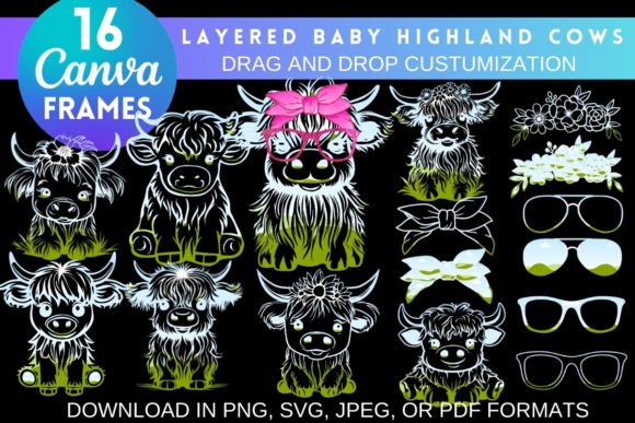 Cute Baby Highland Cows Canva Frames: A Designer's Delight