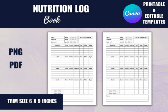 Nutrition Log Book CANVA Editable: Track Your Goals