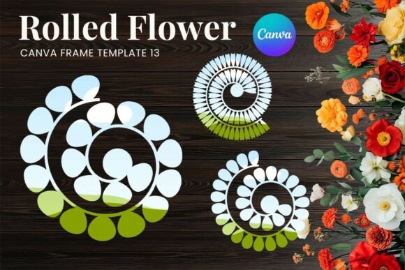 Rolled Paper Flower Canva Frame_13: A Digital Design Asset for Crafters