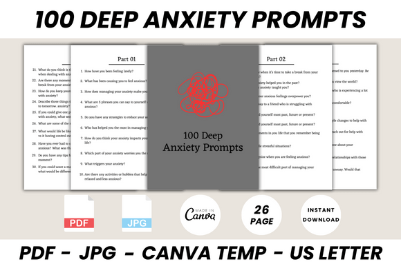 Unlocking Inner Dialogue: The 100 Deep Anxiety Prompts Canva Template